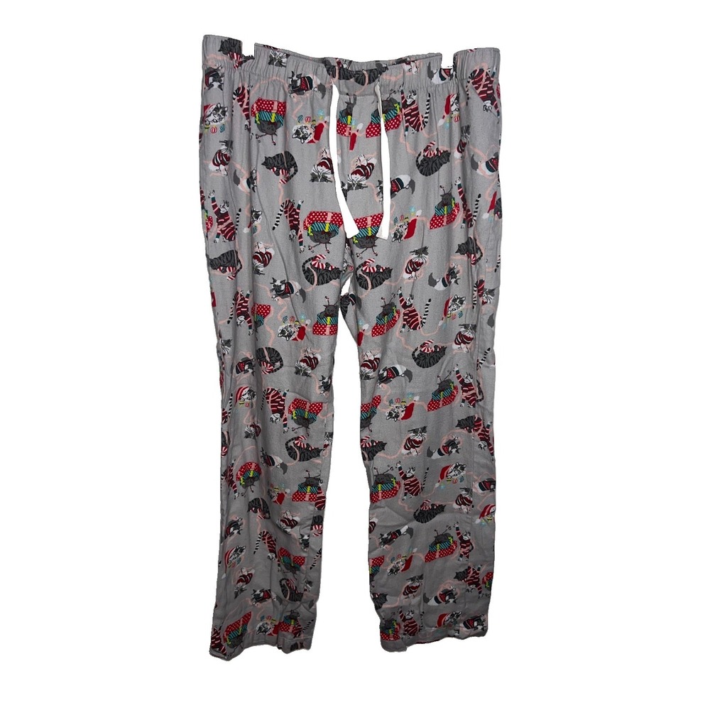 Old Navy Holiday Christmas Cat Flannel Pajama Pants Drawstring Ladies Size L